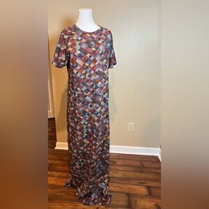 Lularoe Multicolor Geometric Pattern Maxi Dress Super Soft Short Sleeve XL